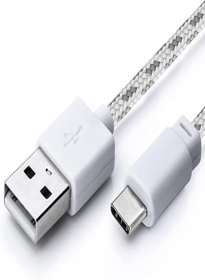 Status USB A to USB C Charge Cable, Fast Charger, 2M Durable, 5w Fast Charging Cable, High-Speed Data Sync, Silver and White Braided, (Pack of 1), ATC2MBRWSL10